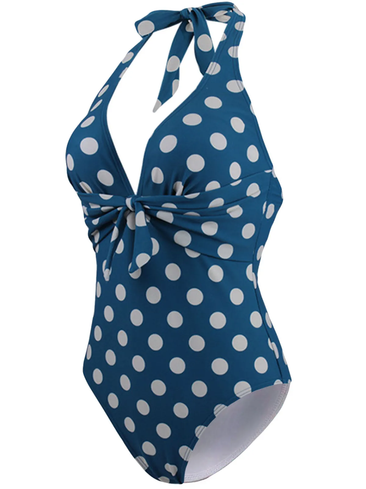 New Retro Stage 1940s Halter Polka Dot One-Piece Swimsuit Blue