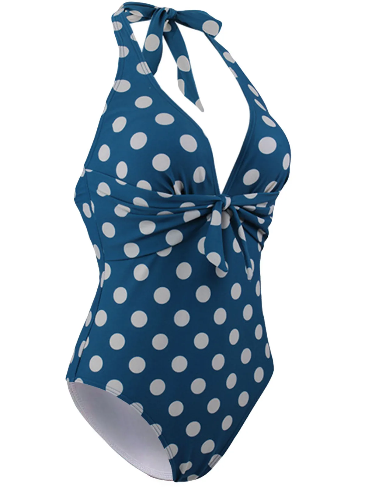 New Retro Stage 1940s Halter Polka Dot One-Piece Swimsuit Blue