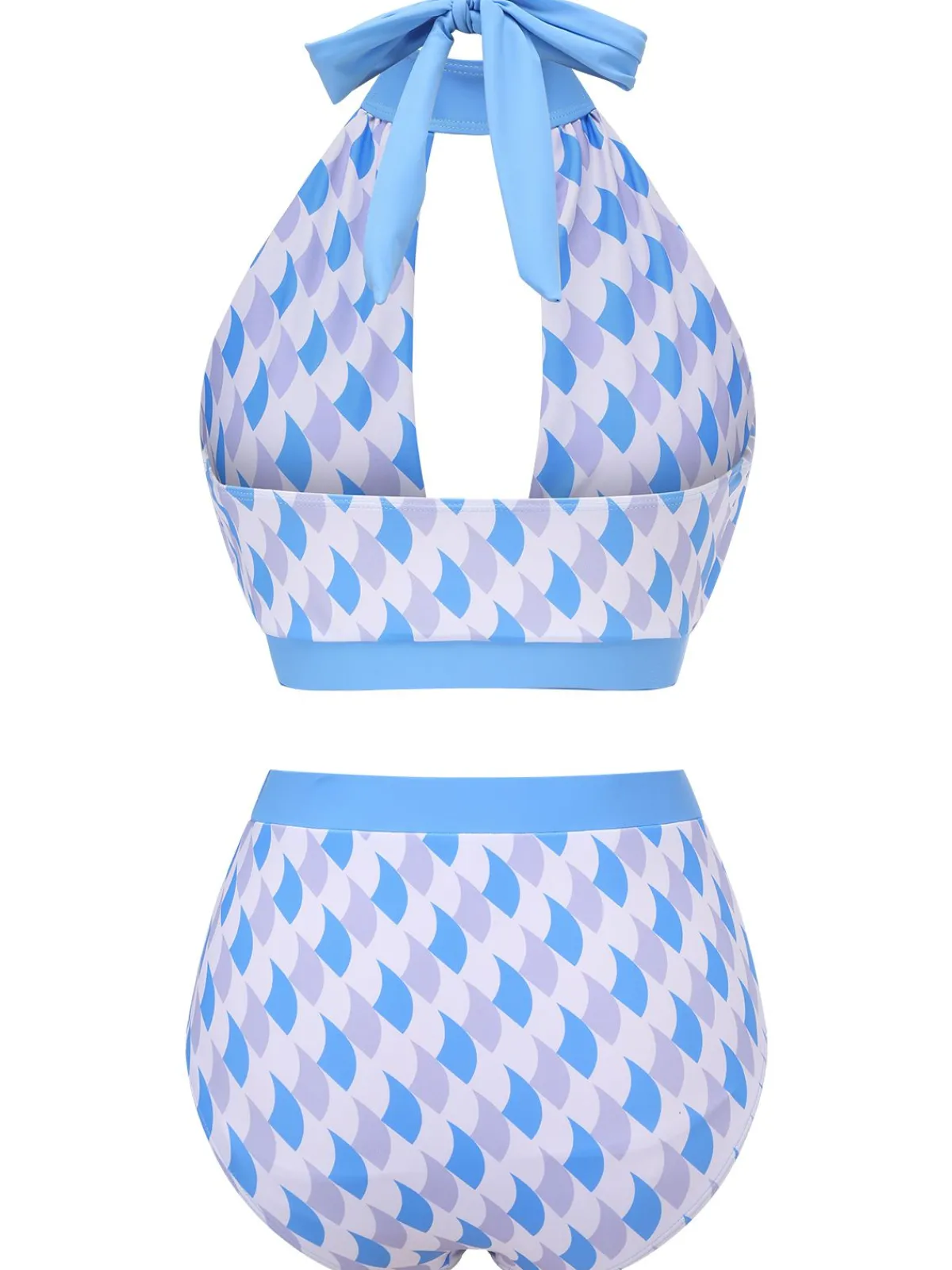 Discount Retro Stage 1940s Hole Collar Halter Swimsuit Blue