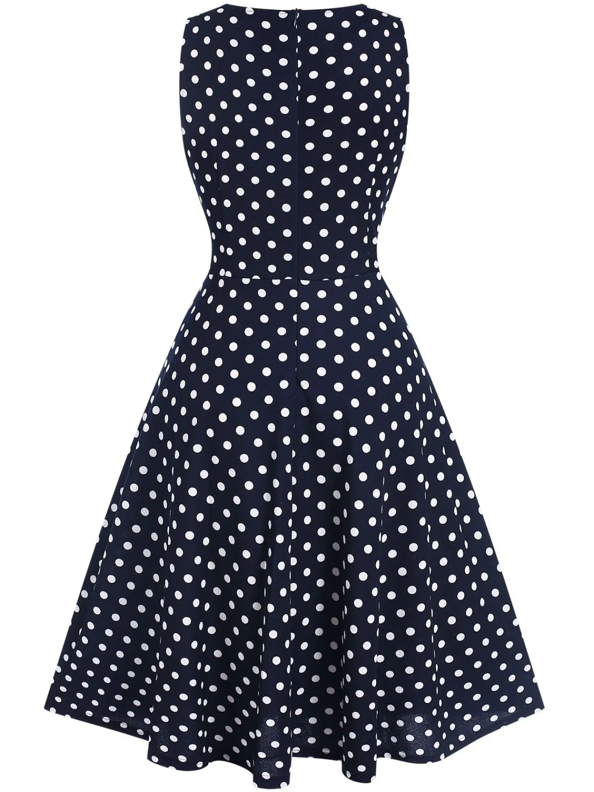 Clearance Retro Stage Blue 1940s Lace Patchwork Polka Dots Dress Deep Blue