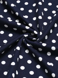 Clearance Retro Stage Blue 1940s Lace Patchwork Polka Dots Dress Deep Blue