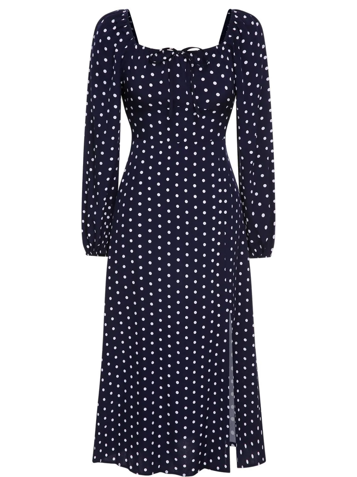 Hot Retro Stage 1940s Lantern Sleeve Polka Dots Dress Blue