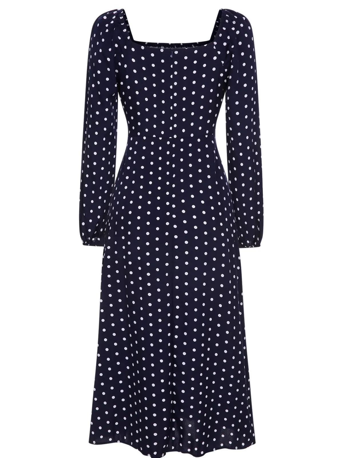 Hot Retro Stage 1940s Lantern Sleeve Polka Dots Dress Blue