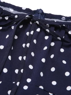 Hot Retro Stage 1940s Lantern Sleeve Polka Dots Dress Blue