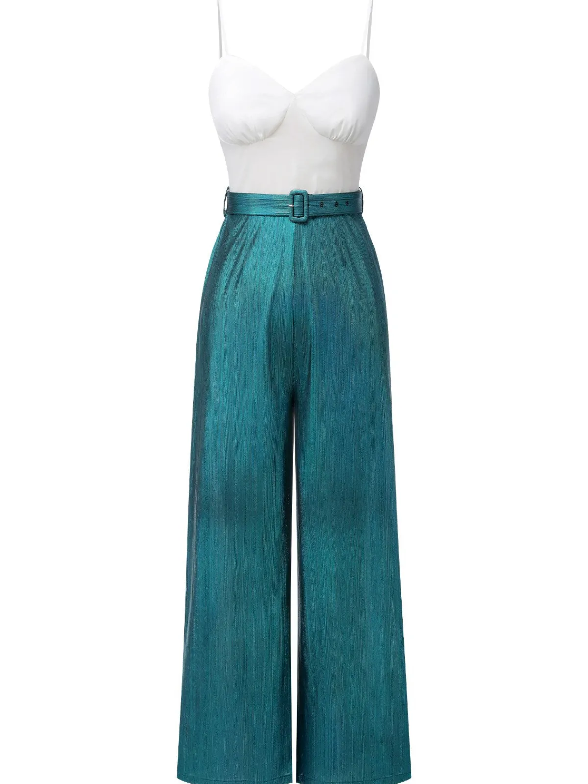 Clearance Retro Stage 1930s Laser Flashing Spaghetti Strap Jumpsuit Blue