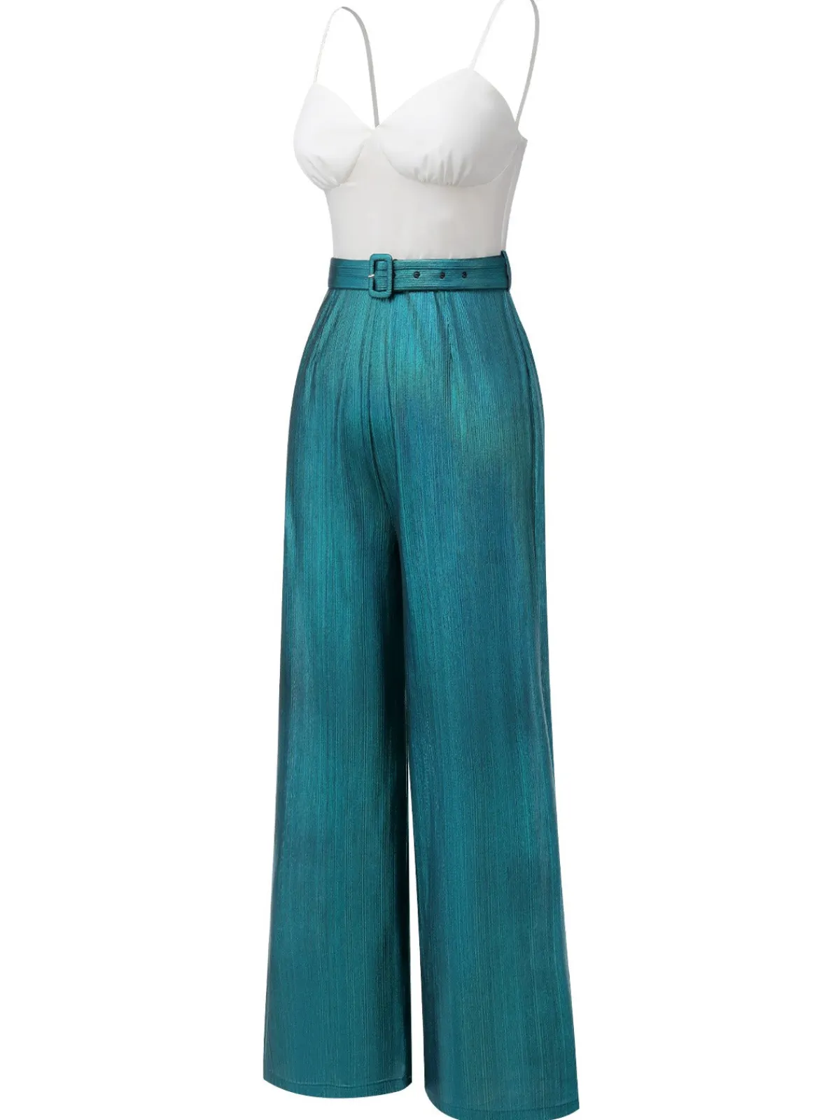 Clearance Retro Stage 1930s Laser Flashing Spaghetti Strap Jumpsuit Blue