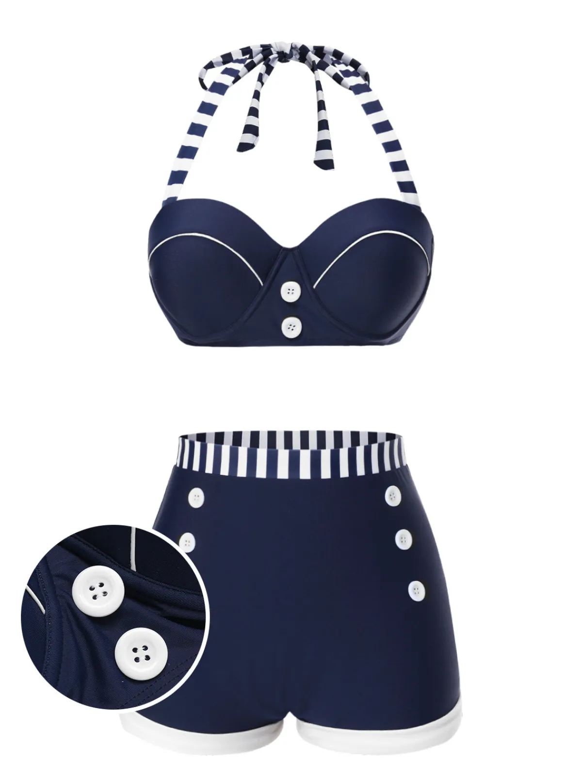 Clearance Retro Stage Blue 1940s Navy Style Patchwork Swimsuit Dark Blue