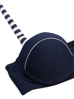 Clearance Retro Stage Blue 1940s Navy Style Patchwork Swimsuit Dark Blue