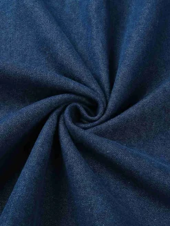 Clearance Retro Stage Blue 1970s Notched Collar Long Denim Dress Deep Blue