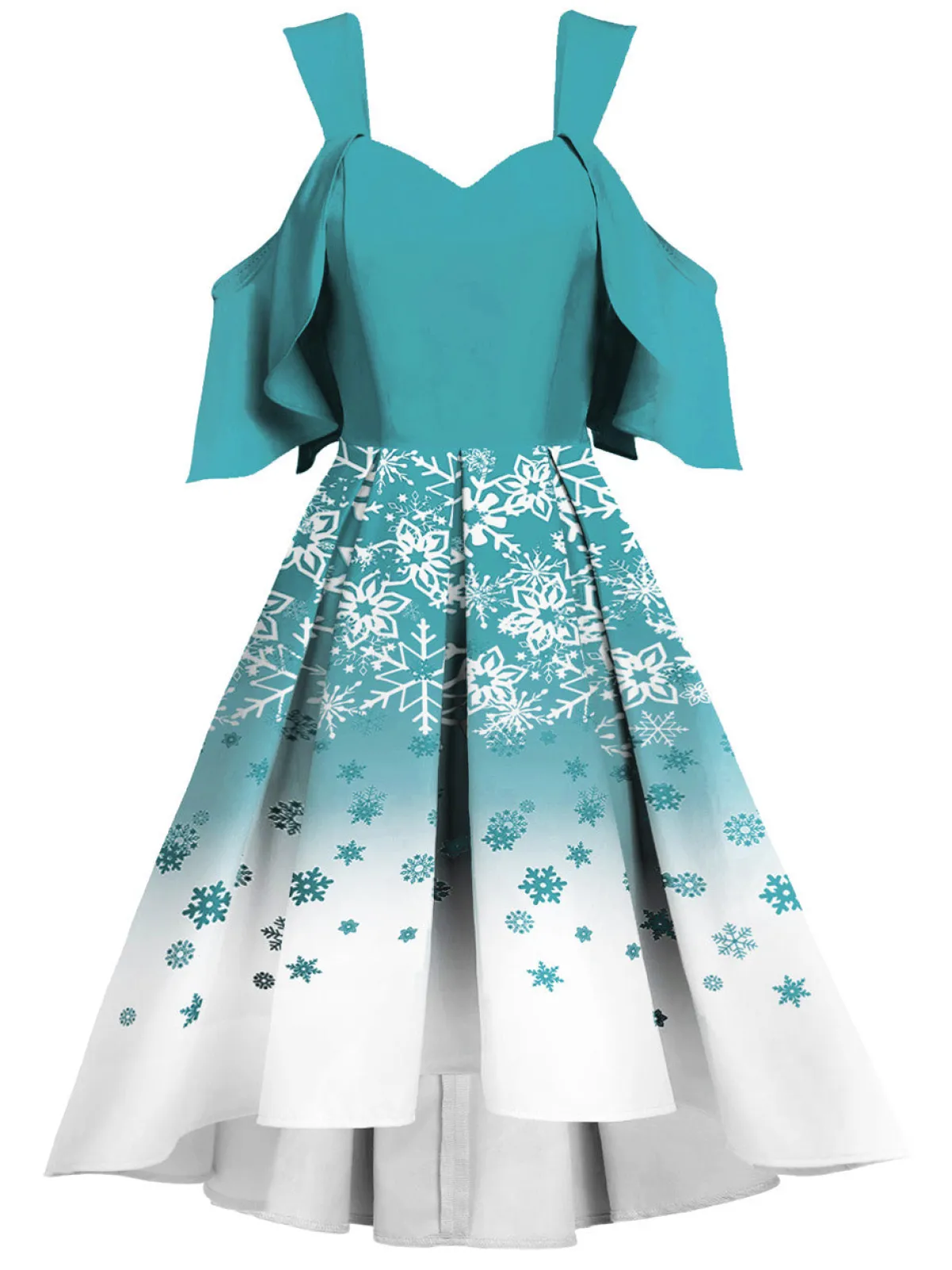 Clearance Retro Stage 1950s Off Shoulder Snowflake Dress Blue