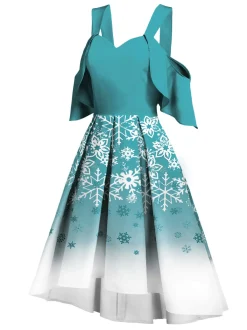 Clearance Retro Stage 1950s Off Shoulder Snowflake Dress Blue