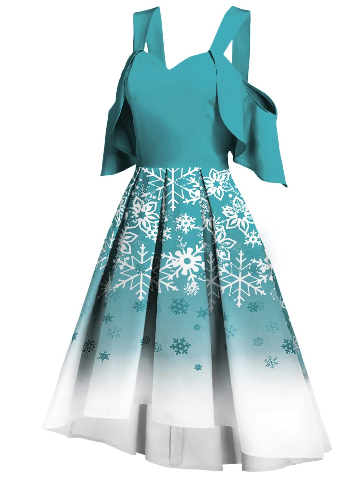 Clearance Retro Stage 1950s Off Shoulder Snowflake Dress Blue