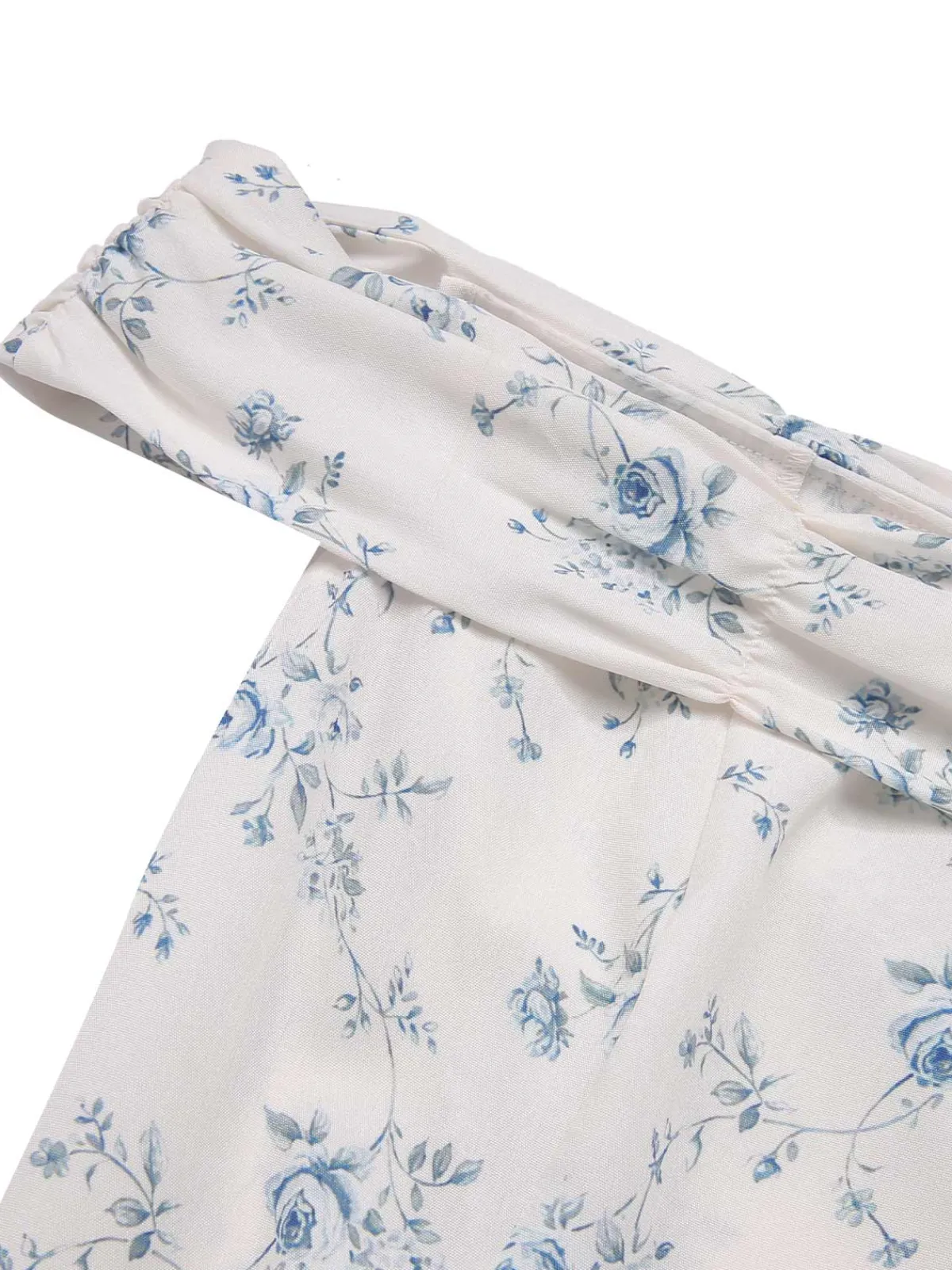 Online Retro Stage 1930s Off-Shoulder Floral Ruffles Hem Dress Blue