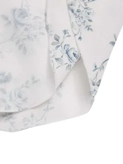 Online Retro Stage 1930s Off-Shoulder Floral Ruffles Hem Dress Blue