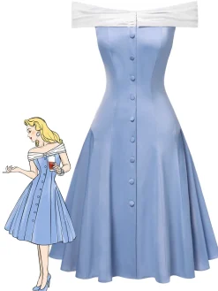 New Retro Stage 1950s Off-Shoulder Tulle Princess Dress Blue
