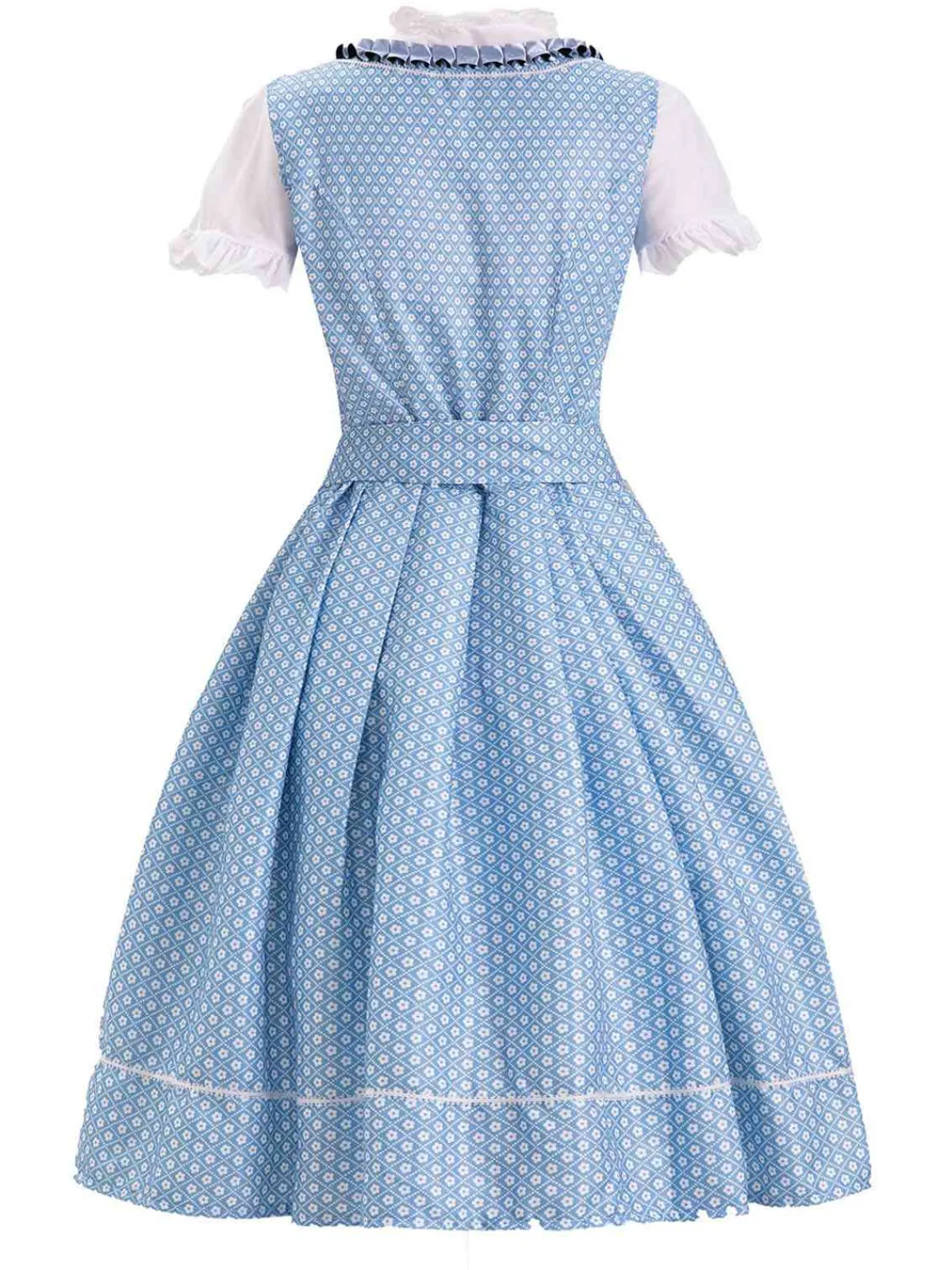 Discount Retro Stage 1950s Oktoberfest Lace Patchwork Dress Set Blue