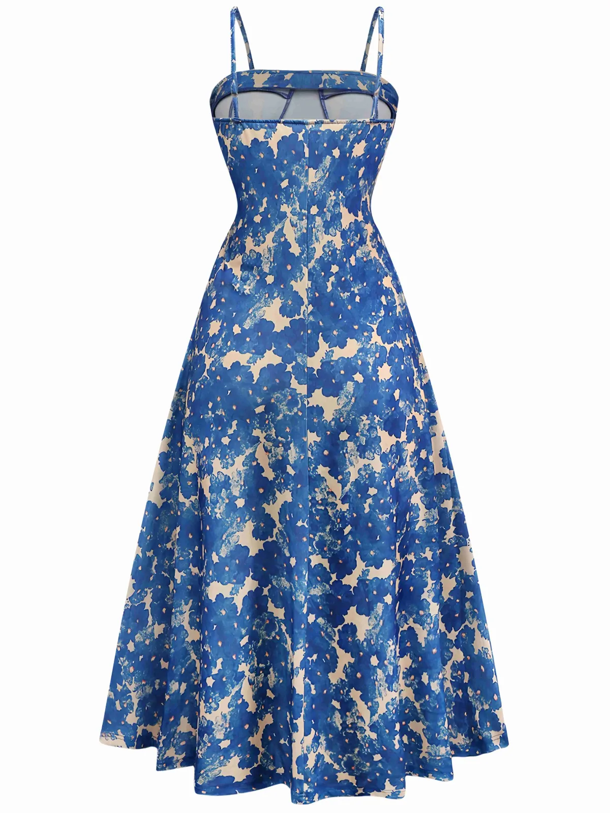 Hot Retro Stage 1940s Painting Floral Straps Dress Blue