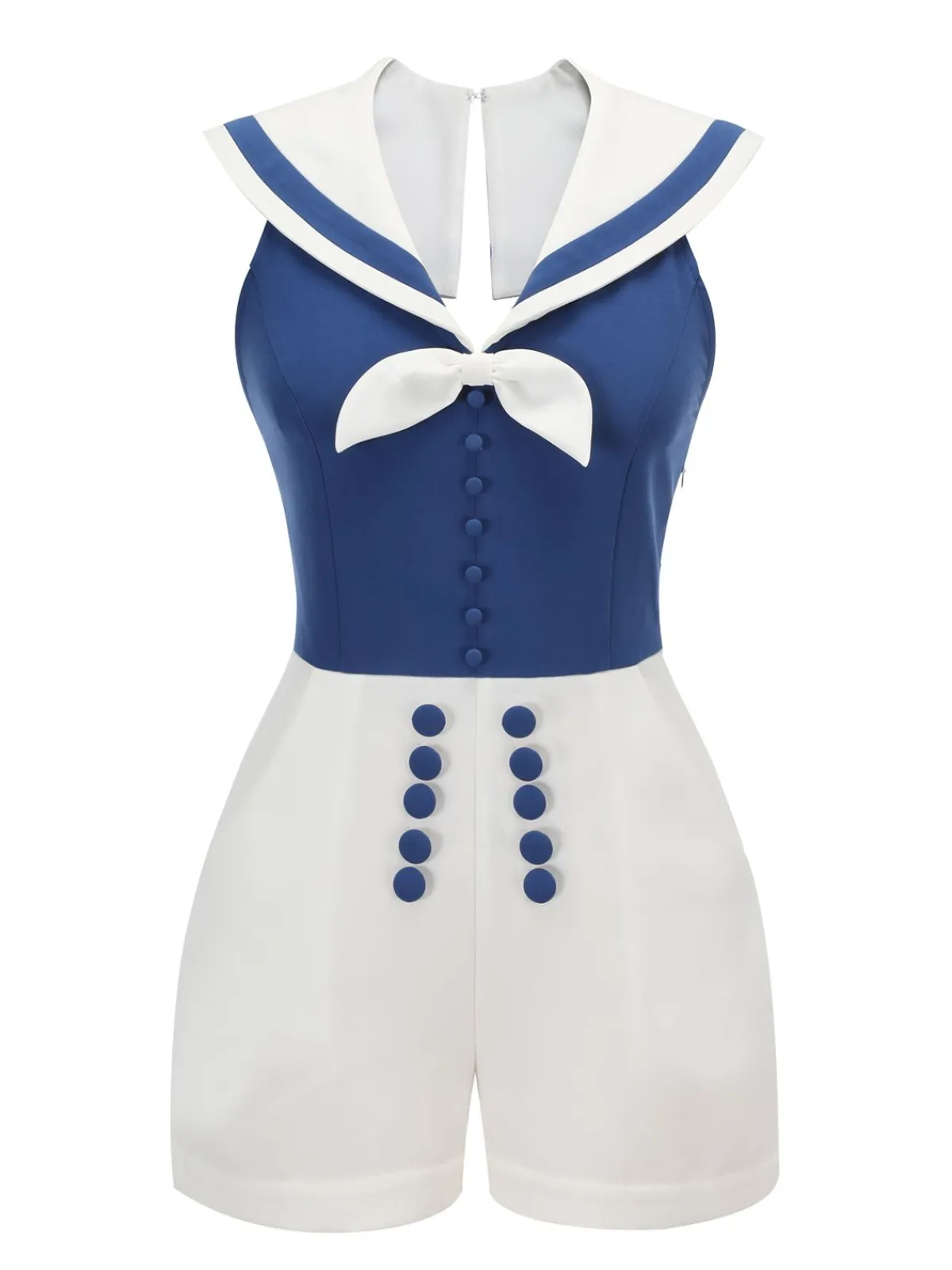 Best Retro Stage 1950s Patchwork Halter Navy Romper Blue