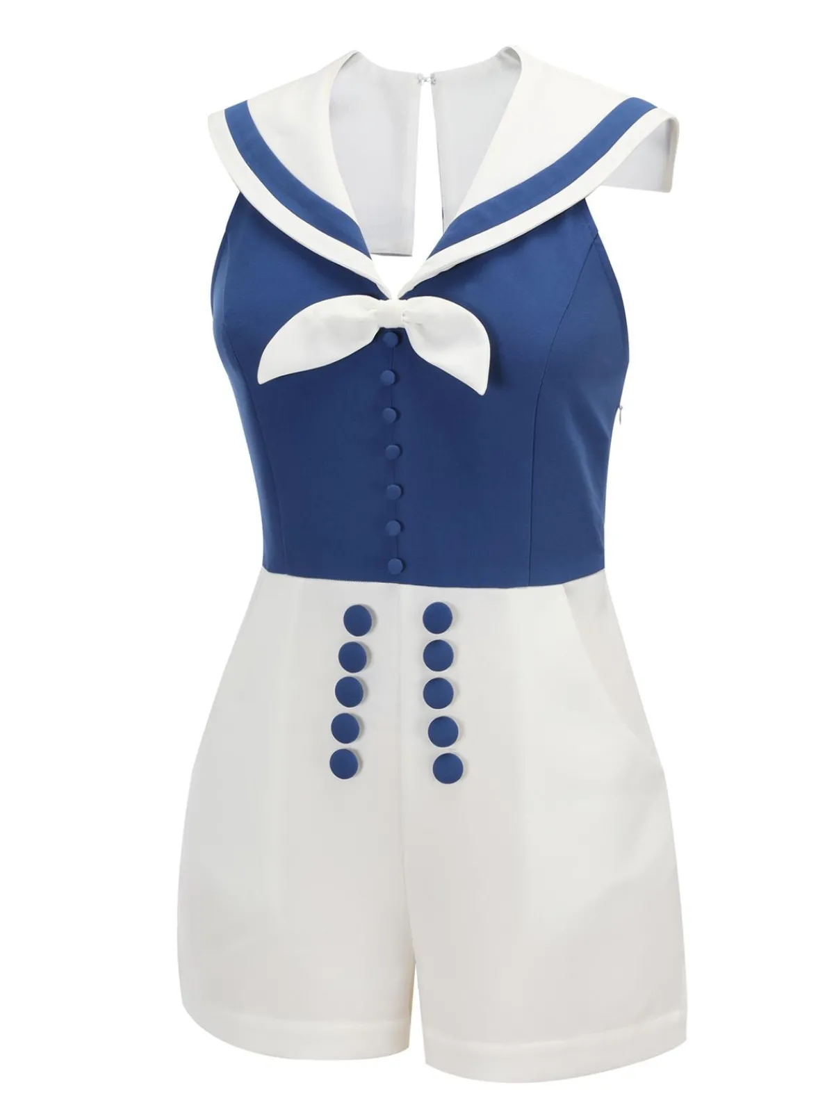Best Retro Stage 1950s Patchwork Halter Navy Romper Blue