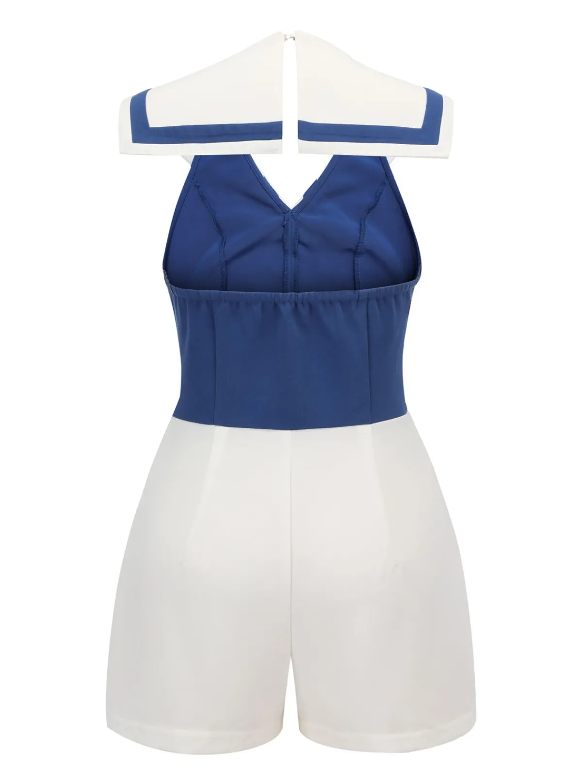 Best Retro Stage 1950s Patchwork Halter Navy Romper Blue