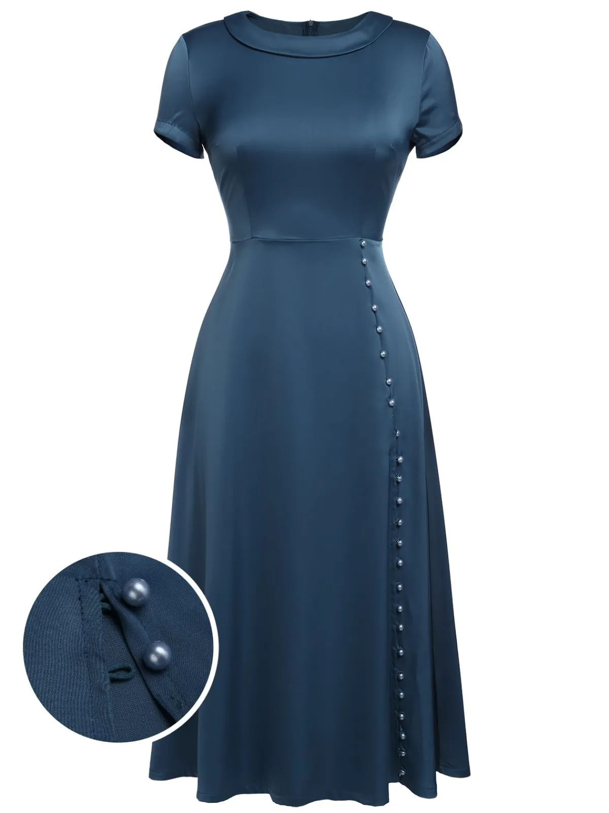 New Retro Stage Blue 1940s Pearl Buttons Darlene Dress