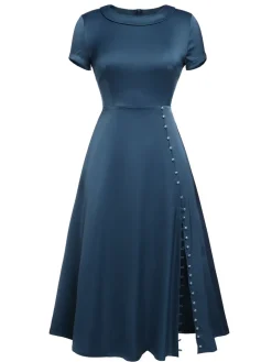 New Retro Stage Blue 1940s Pearl Buttons Darlene Dress