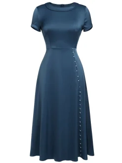 New Retro Stage Blue 1940s Pearl Buttons Darlene Dress