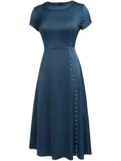 New Retro Stage Blue 1940s Pearl Buttons Darlene Dress
