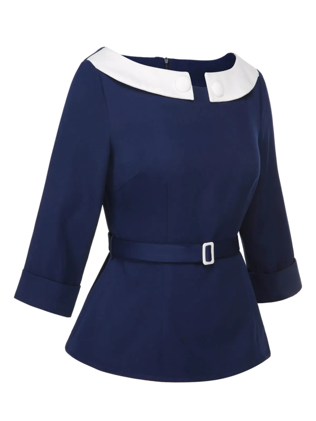 Clearance Retro Stage 1960s Peter Pan Collar Belt Top Blue