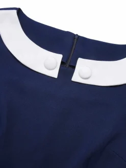 Clearance Retro Stage 1960s Peter Pan Collar Belt Top Blue