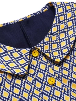 Fashion Retro Stage Blue 1960s Peter Pan Collar Diamond-Print Dress Cobalt Blue