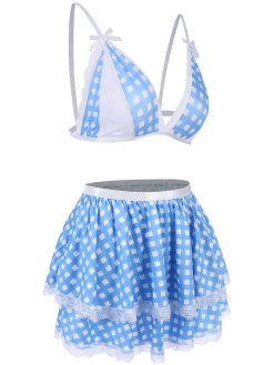 Discount Retro Stage 1950s Pin Check Straps Pajama Blue