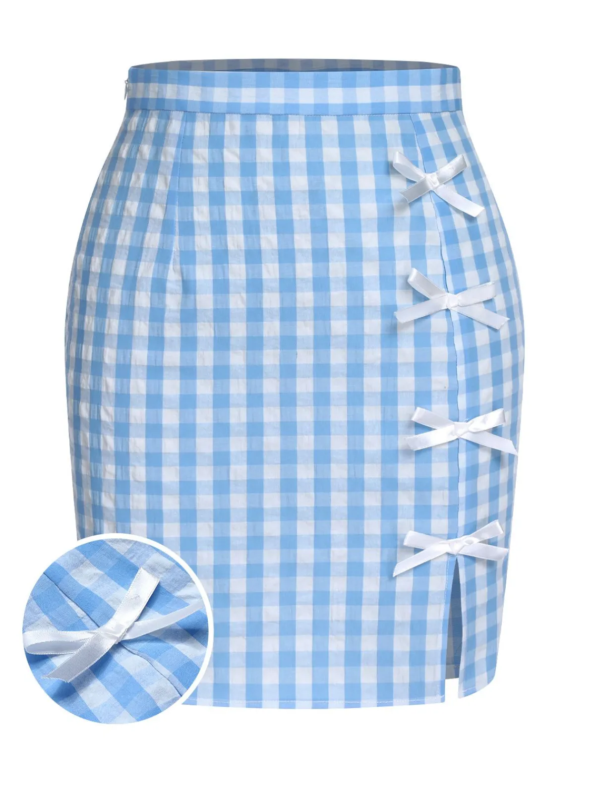 Best Retro Stage 1960s Plaid BowKnot Skirts Blue