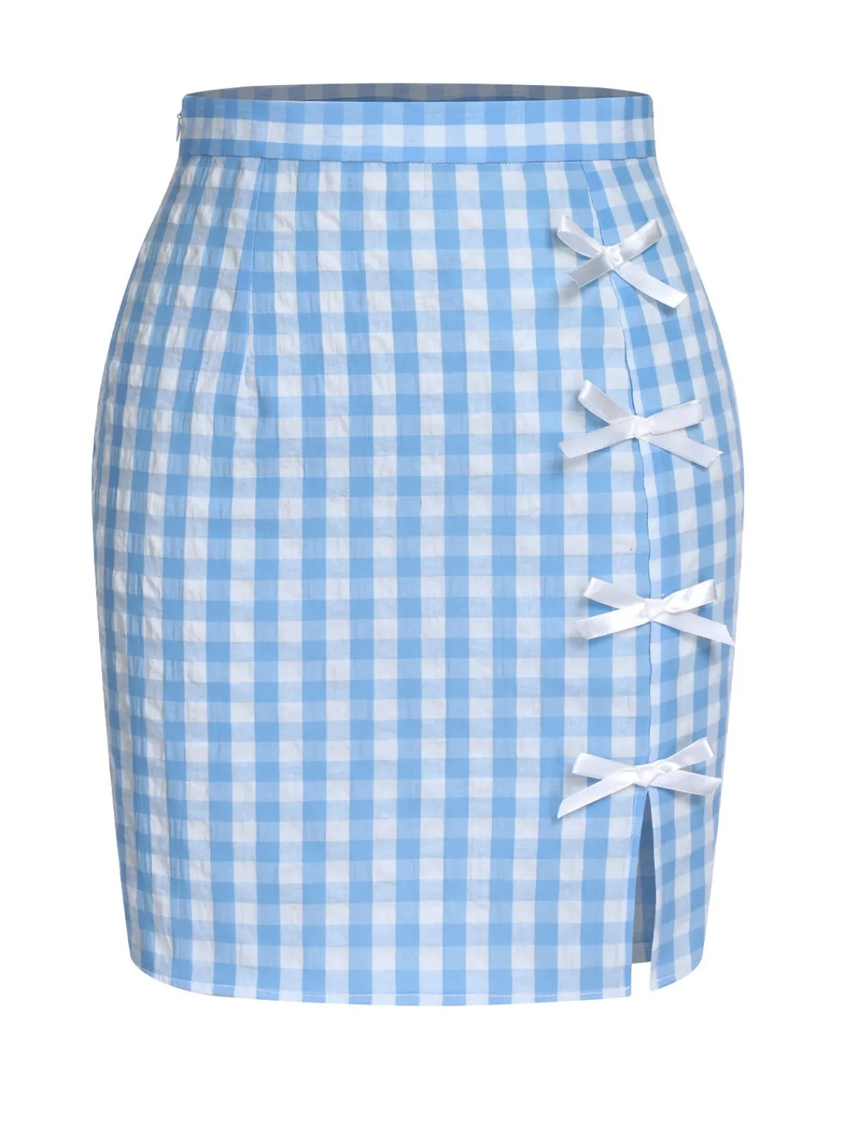 Best Retro Stage 1960s Plaid BowKnot Skirts Blue