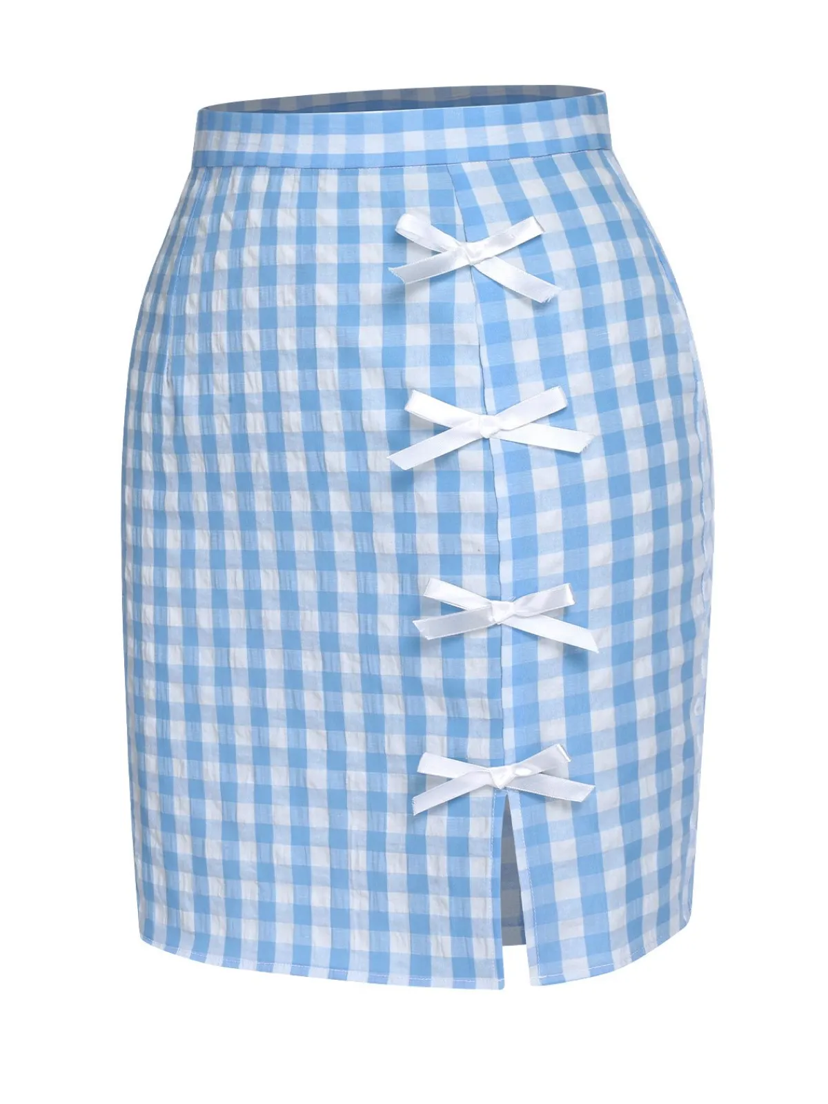 Best Retro Stage 1960s Plaid BowKnot Skirts Blue
