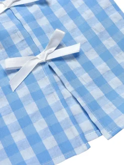 Best Retro Stage 1960s Plaid BowKnot Skirts Blue