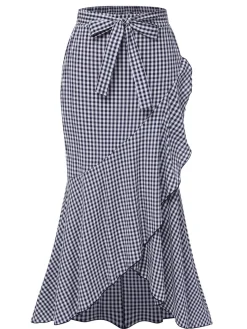Clearance Retro Stage 1930s Plaid Fishtail Skirt Blue