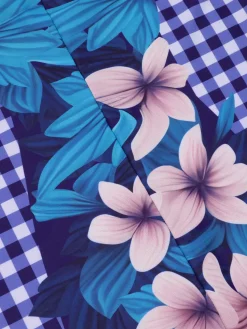 New Retro Stage 1950s Plaid Floral Swimsuit Blue