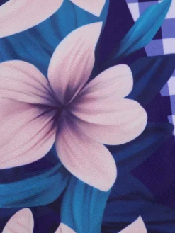 New Retro Stage 1950s Plaid Floral Swimsuit Blue