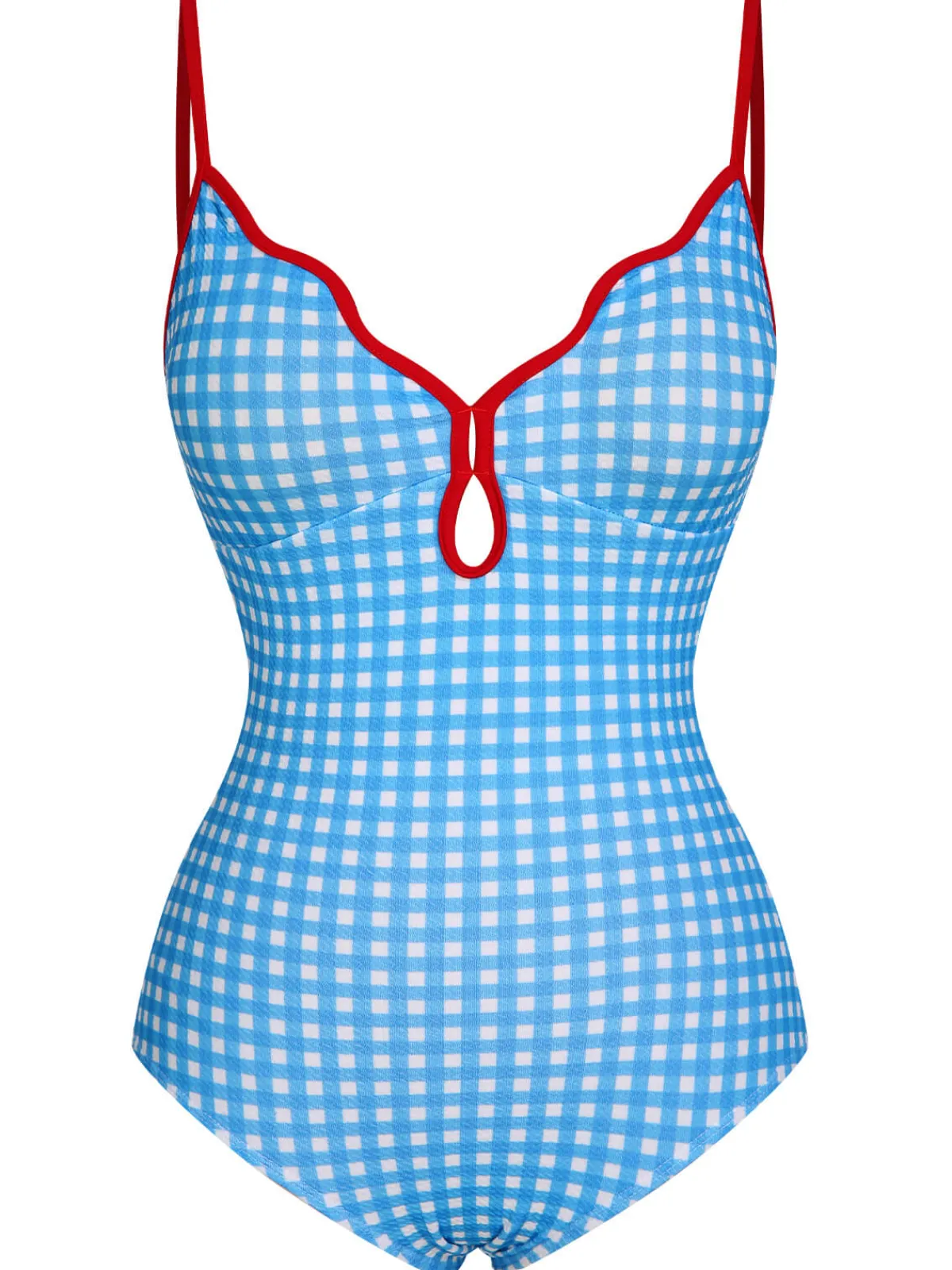 Fashion Retro Stage 1950s Plaid Sling One-Piece Swimsuit Blue