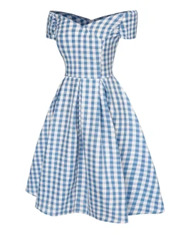 Outlet Retro Stage Blue 1950s Plaid Swing Dress
