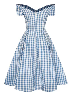 Outlet Retro Stage Blue 1950s Plaid Swing Dress