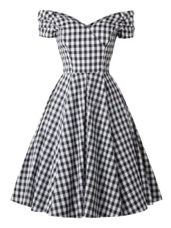 Outlet Retro Stage Blue 1950s Plaid Swing Dress