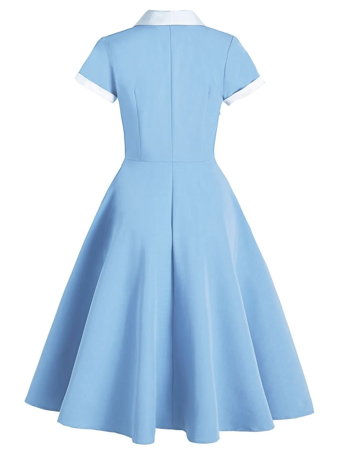 Outlet Retro Stage Blue 1950s Pocket Button Solid Dress Light Blue