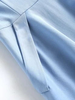 Outlet Retro Stage Blue 1950s Pocket Button Solid Dress Light Blue