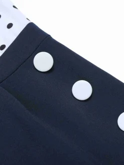New Retro Stage 1940s Polka Dot Bow Lapel Jumpsuit Blue