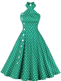 Hot Retro Stage Blue 1950s Polka Dot Halter Dress