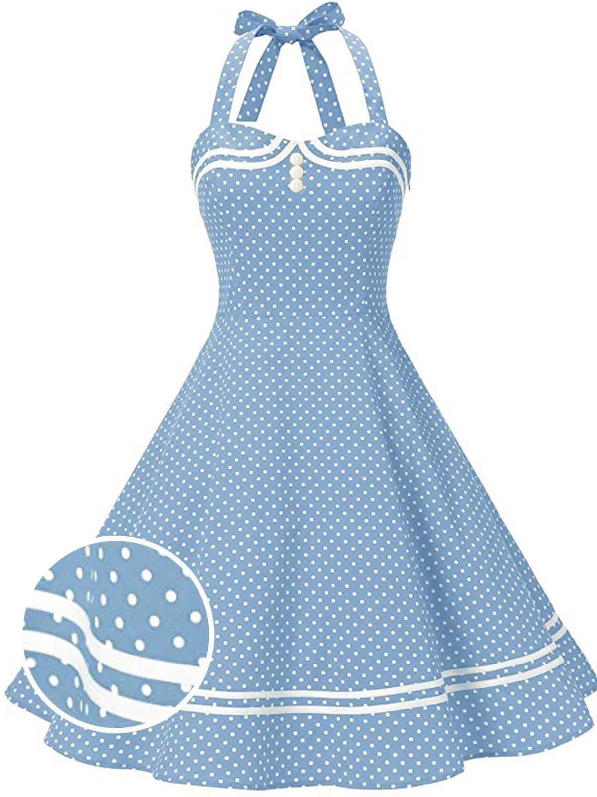Sale Retro Stage 1950s Polka Dot Halter Swing Dress Blue