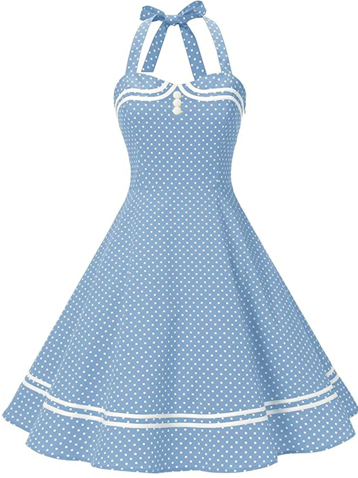 Sale Retro Stage 1950s Polka Dot Halter Swing Dress Blue