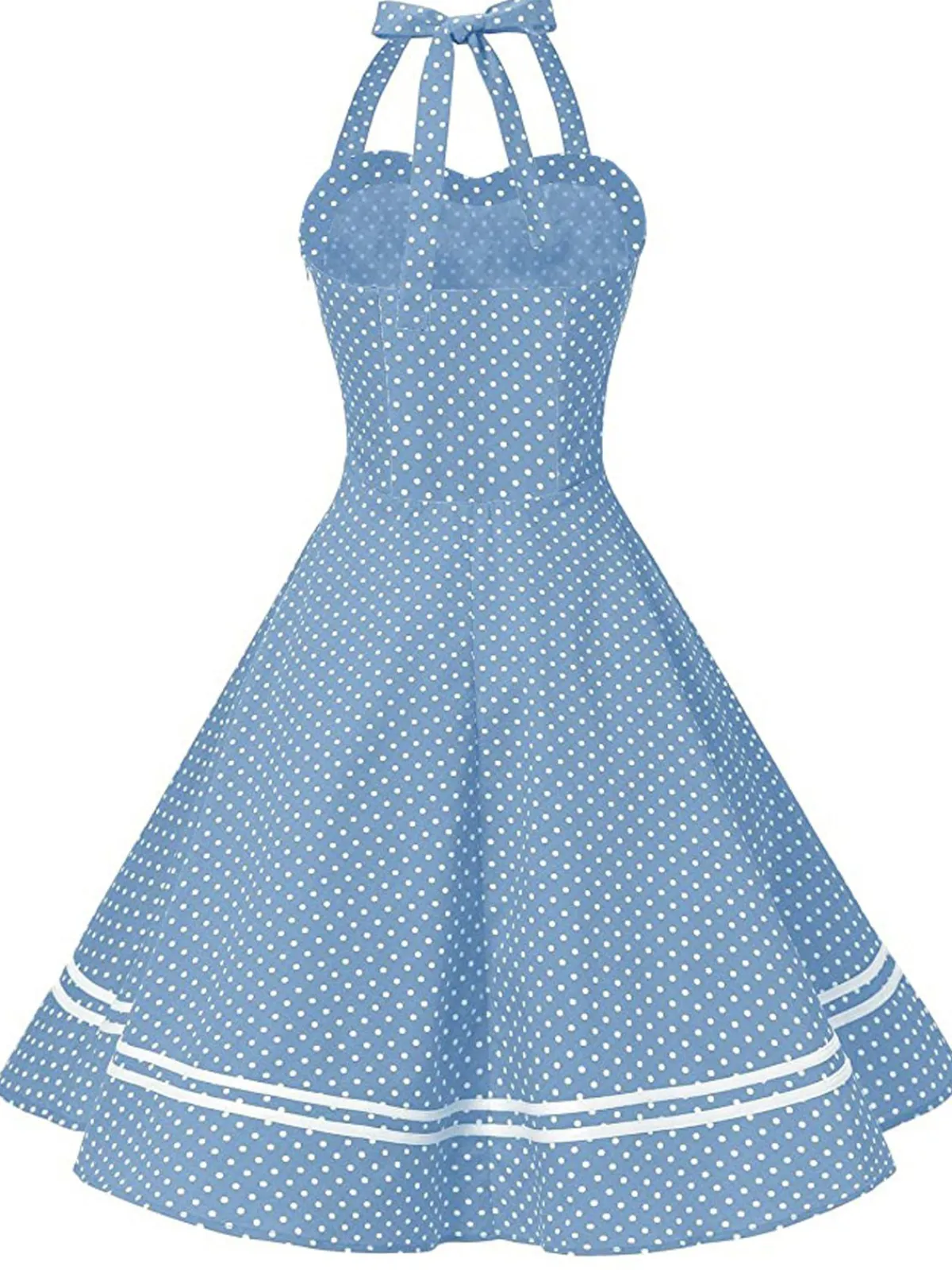 Sale Retro Stage 1950s Polka Dot Halter Swing Dress Blue